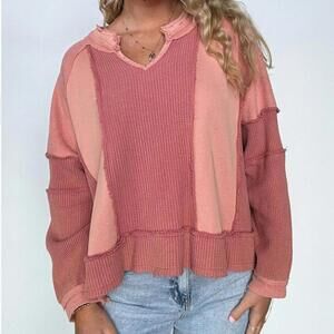 POL Women's Lisette Notched Neck Contrast Knit Top